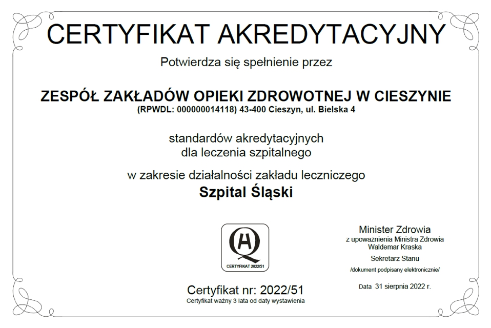 Certyfikat akredytacyjny 2022